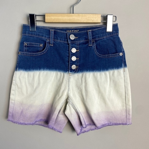 Justice NEW Tri-color Girl's Button Fly Jean Shorts Size 14 Stretchy Colorblock‎ - Picture 1 of 12